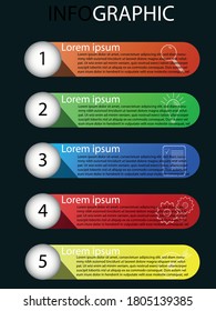 Vector workflow infographics. Five steps to success. Color-coded steps marked with numbers and symbols. Addition of your own text.