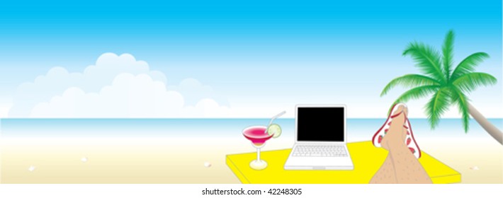 Vector Working At The Beach