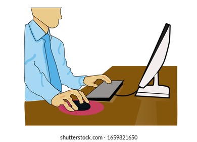 Vector is working in front of the computer.