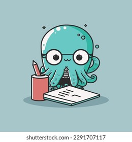 Vector working octopus smiling cartoon labor
