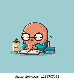 Vector working octopus smiling cartoon labor