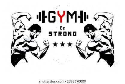 vector workout GYM - silhouette of stocky and muscular bodybuilder athlete with big burbells. Gym bodybuilding concept. weight lifting and fitness