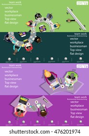 Vector workplace businessman Top view flat design