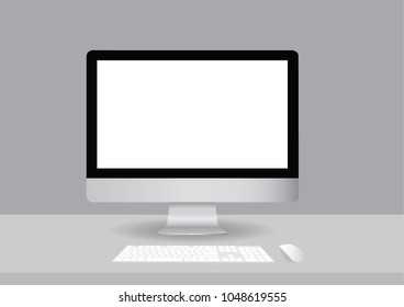 vector workplace with modern desktop pc comfortable work table. Designer loft desk space concept. minimalist style.