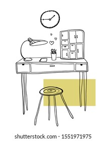 vector workplace with stool and table