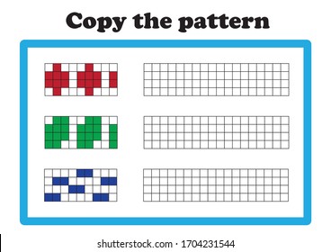 Vector worksheet for preschool, copy the pattern, scaled for A4 print
