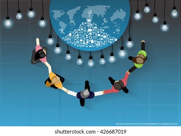 Vector Workspace Businessman using computer technology to communicate with the global business icons such use flat design