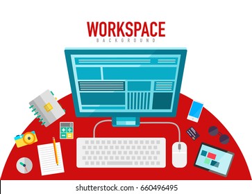 Vector workspace elements, modern flat design illustration