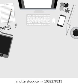 vector workspace mockup design with desktop and designer all elements. 