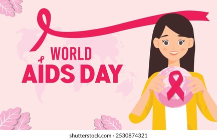 Consciência do dia mundial da AIDS de vetor mídia social post ilustração de mulheres com logotipo da AIDS na mão