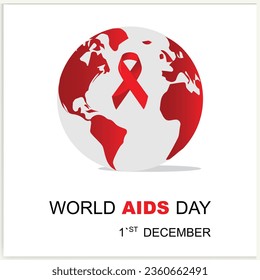 Vector Día Mundial del SIDA 1 de diciembre. Cartel con cinta roja y texto del Día Mundial del Sida.