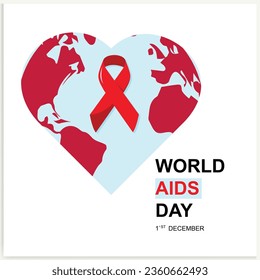 Vector Día Mundial del SIDA 1 de diciembre. Cartel con cinta roja y texto del Día Mundial del Sida.