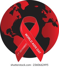 Vector Día Mundial del SIDA 1 de diciembre. Cartel con cinta roja y texto del Día Mundial del Sida.