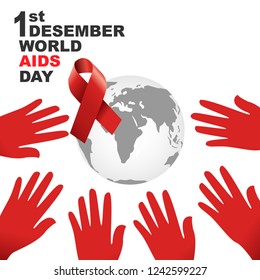 Vector of world aids day symbol.1st December World Aids Day. Aids Awareness.Red ribbon.banner or poster of world aids day