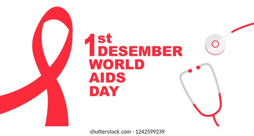 Vector of world aids day symbol.1st December World Aids Day. Aids Awareness.Red ribbon.banner or poster of world aids day