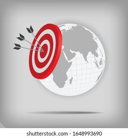 Vector : World and archery target with arrows on gray background