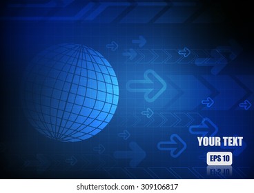 Vector : World and arrow on blue technology background
