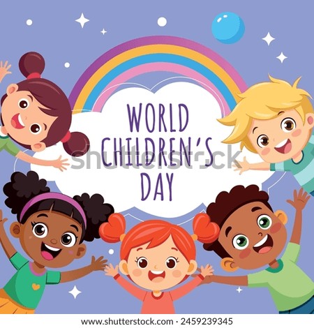Vector world children day, group cute little boys and girls vector illustration