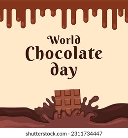 vector world chocolate day illustration with melted chocolate and splash chocolate