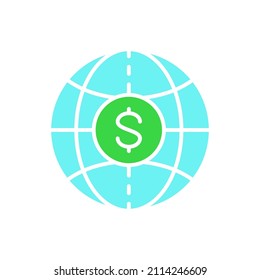 Vector world with coin, global cash, money transfers, currency white line icon.