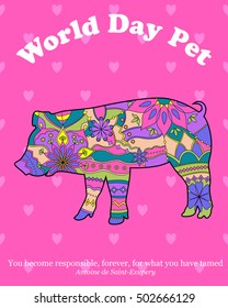Vector world day pet background with pig