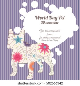 Vector world day pet background with french bulldog