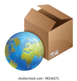 vector world delivery concept - globe and box