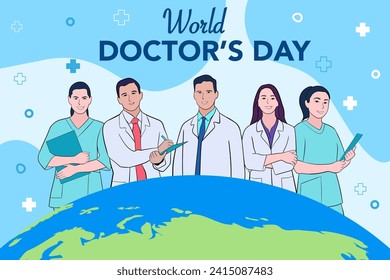 Vector world doctors day vector illustration for greeting card or background with medical equipment image.