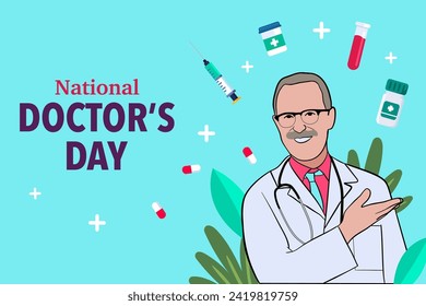 Vector world doctors day vector illustration for greeting card or background with medical equipment image.