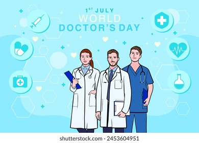 Ilustración vectorial del día mundial de los doctores del Vector para la tarjeta de felicitación.