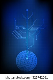 Vector : World and electronic circuit on technology background