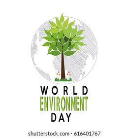 vector of a world environment day, tree over planet and text  over white backdrop