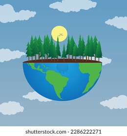 Vector world environment and earth day concept , tree and animal on earth
