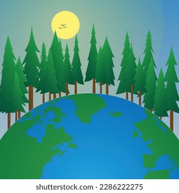 Vector world environment and earth day concept , tree and animal on earth