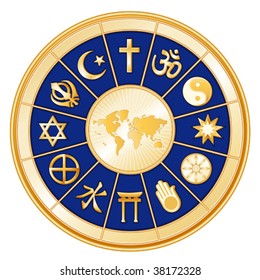 vector - World of Faith. 12 religions: Judaism, Sikh, Islam, Christianity, Hindu, Taoism, Baha'i, Buddhism, Jain, Shinto, Confucianism & Native Spirituality. EPS8 organized in groups for easy editing.