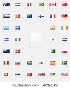 Vector world flags collection. 37 detailed high quality glossy icons. White flag blank template.