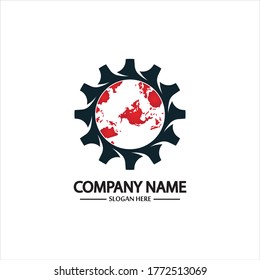 Vector world and gear logo combination. Earth and mechanic symbol or icon. Unique globe and industrial logotype design template.