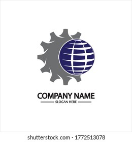 Vector world and gear logo combination. Earth and mechanic symbol or icon. Unique globe and industrial logotype design template.