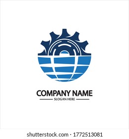 Vector world and gear logo combination. Earth and mechanic symbol or icon. Unique globe and industrial logotype design template.