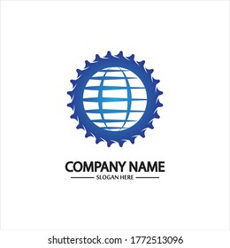 Vektorwelt und Logo-Kombination. Erd- und Mechaniksymbol oder -symbol. Einzigartiges Design-Template für den Globus und die Industrie.
