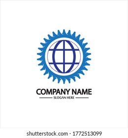 Vector world and gear logo combination. Earth and mechanic symbol or icon. Unique globe and industrial logotype design template.