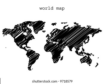 Vector - World / Global map sketch in black and white