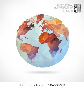 Vector world globe, 3d triangular map of the earth. Modern elements of info graphics. World Map