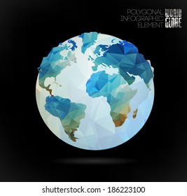 Vector world globe, 3d triangular map of the earth. Modern elements of info graphics. World Map