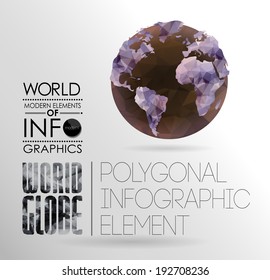 Vector world globe, 3d triangular map of the earth. Modern elements of info graphics. World Map