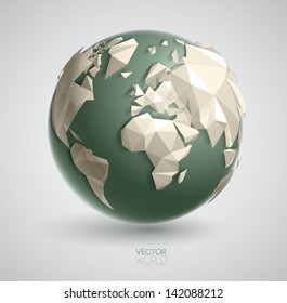 Vector world globe illustration, with 3d triangular map of the earth, and smooth shadows. The artwork is entirely vector based, and all elements are perfectly editable.