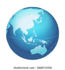 Vector World Globe Map. China, Australia, Eastern Asia Centered Map. Blue Planet Sphere Icon Isolated On A White Background. 