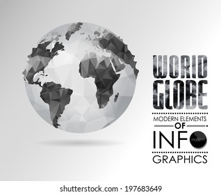 Vector world globe, triangular map of the earth. Modern elements of info graphics. World Map