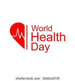 Vector world health day design concept. April 7. Heart and with cardiogram. Template for poster, banner, advertisement, clear form, creative card. Medicine idea