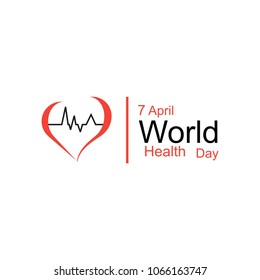 Vector world health day design concept. April 7. Heart and with cardiogram. Template for poster, banner, advertisement, clear form, creative card. Medicine idea